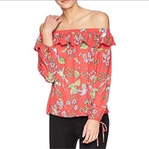 Nanette Lepore Floral Red Off The Shoulder Blouse Size 3